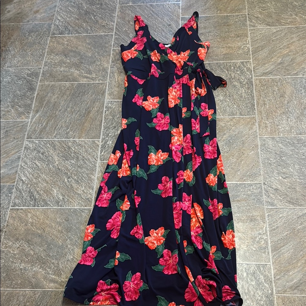 Market & Spruce One Shoulder Floral Dress - Black with Pink and Orange